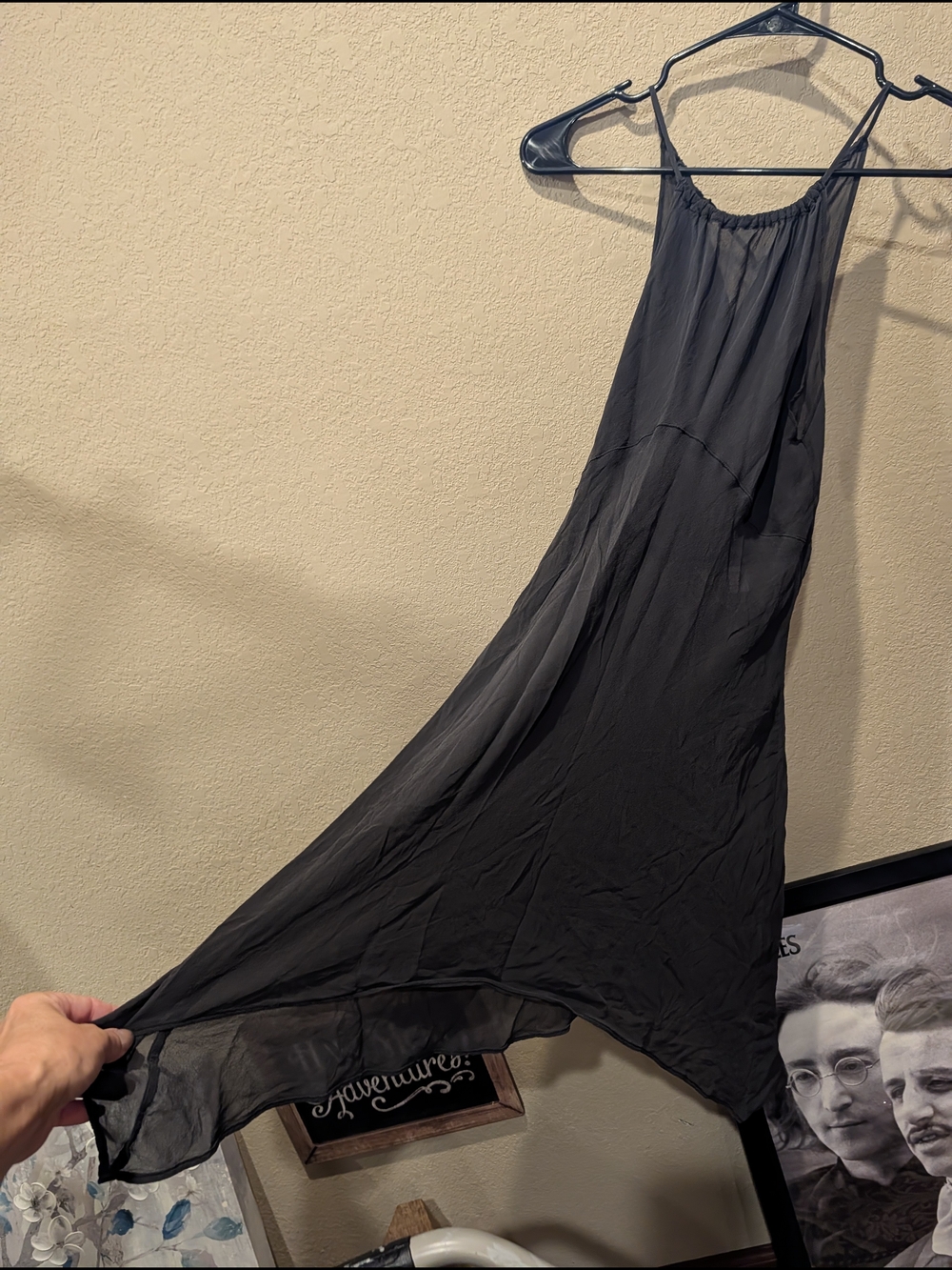 Vintage Victoria's Secret Black Sheer Halter Slip Dress Lingerie Shark Bite Hem
